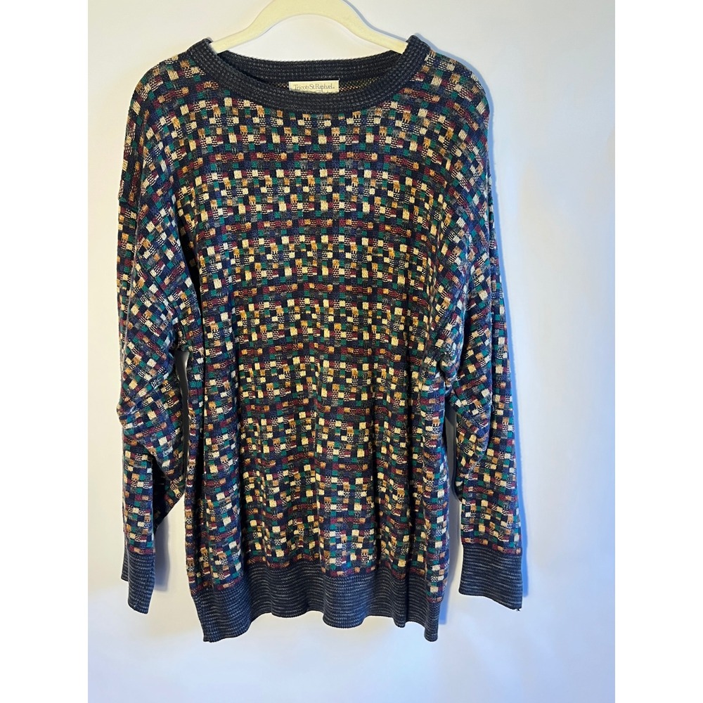 Vintage Tricots St Raphael Crewneck Sweater Mens Medium Geometric Grandpa Knit